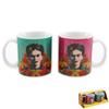 [A2903] - 2 Porcelain Espresso Cups 'Frida Kahlo' Green Pink - 60x60 Mm (coffee Duo)