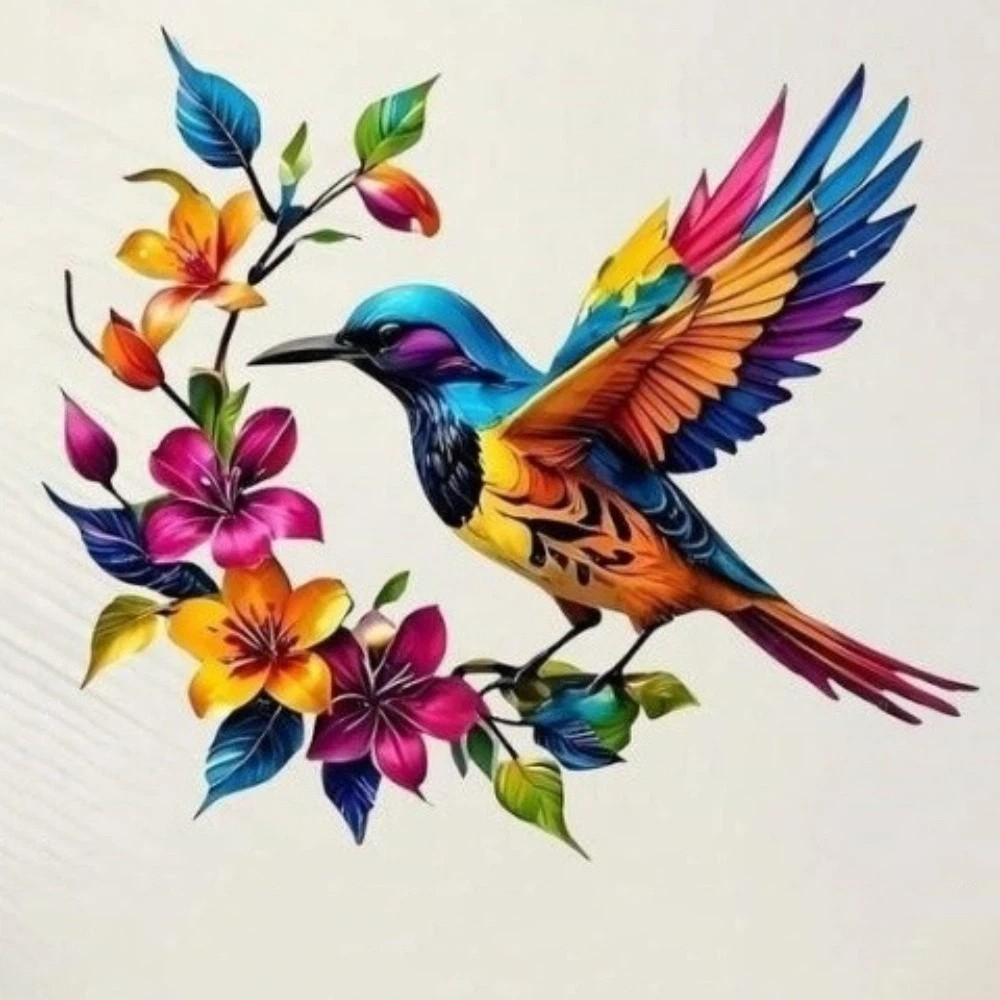 Hand Painted Iron Art Bird Wall Hanging Colorful Flower Colorful Birds Sculpture Balcony Patio