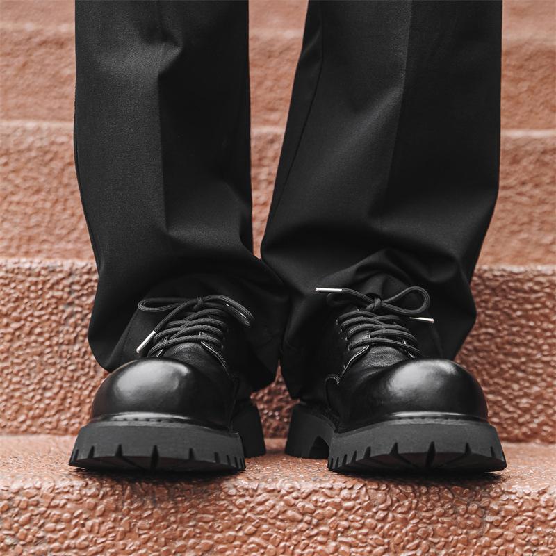 Кожаные туфли мужские осенние новые черные на платформе с инструментами, повседневные туфли-дерби в британском стиле в стиле ретро 2036-J