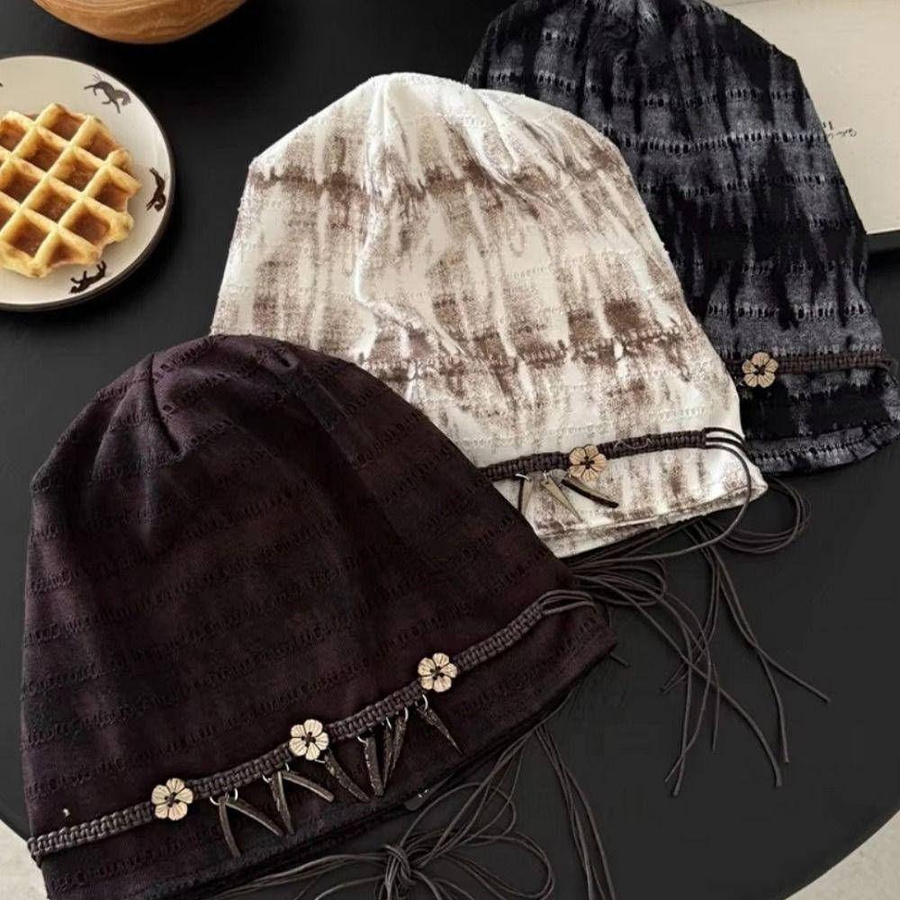 Wood Decoration Ethnic Stye Beanie Retro Vintage Pullover Hat Turban Cap Outdoor Commuting