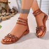 Модные повседневные сандалии-гладиаторы на плоской подошве с перекрестными ремешками, женские сандалии с заклепками, легкая мягкая подошва, женские стильные новые сандалии с закрытой пяткой