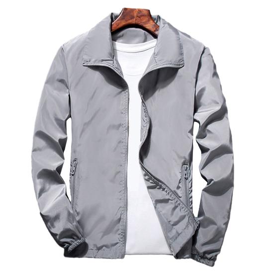 Мужская уличная ветровка с лацканами и длинным рукавом, однотонная куртка с карманами на молнии, весенне-осеннее пальто