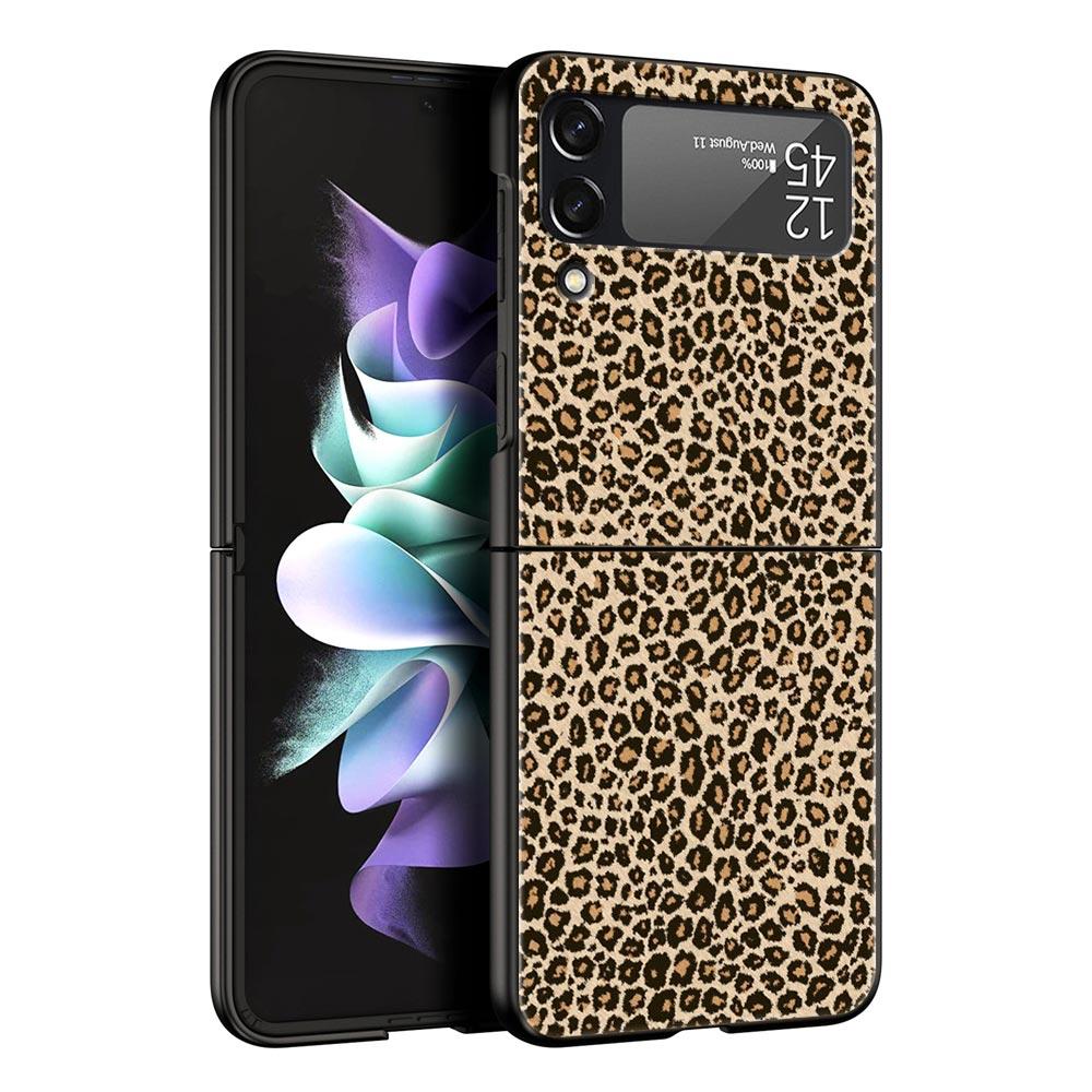 Чехол для телефона Samsung Galaxy Z Flip 3 4 5 6 Складной Черный Корпус Для Samsung Z Flip4 Flip5 ПК Жесткая Крышка Леопардовый Принт Гепарда