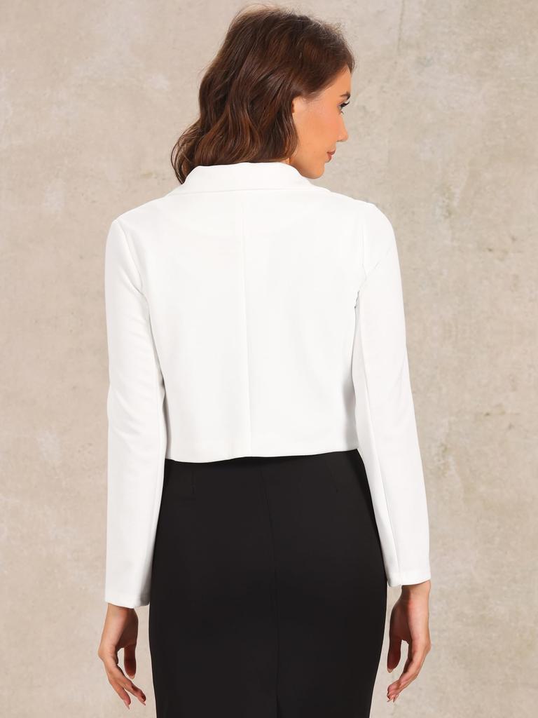 Allegra K Женский укороченный пиджак с лацканами, длинными рукавами, однотонный, повседневный, офисный, для поездок на работу, белый, размер M
