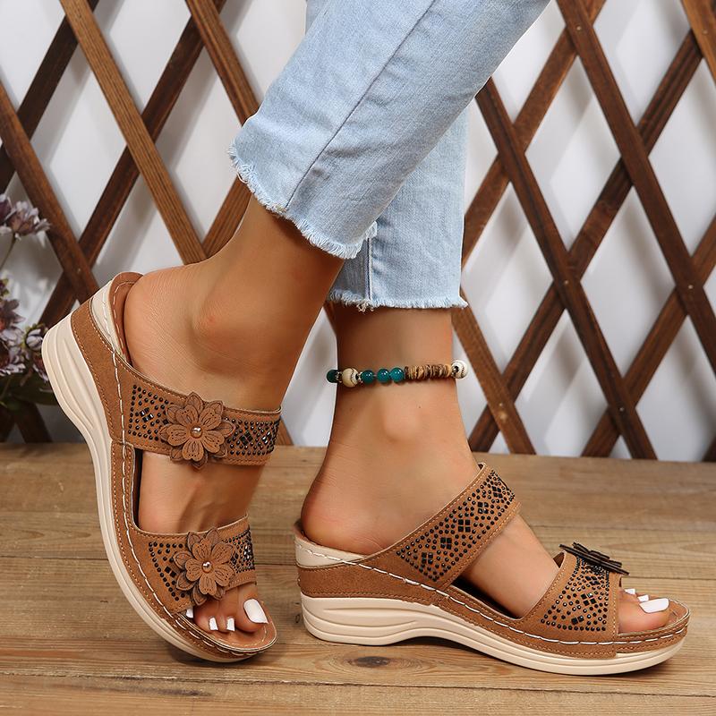Fashion 2024 Summer Women's Shoes Retro Roman Sandals Women's Casual Flower Wedge Sandals Thick-soled Slippers