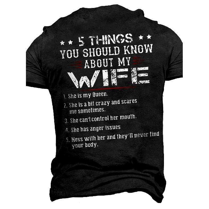Men'S Funny "5 Things About My Wife" Sarcastic T-Shirt - Soft Breathable Cotton Retro Humor Tee with Wife-Themed Print, Loose Fit Short Sleeve Shirt