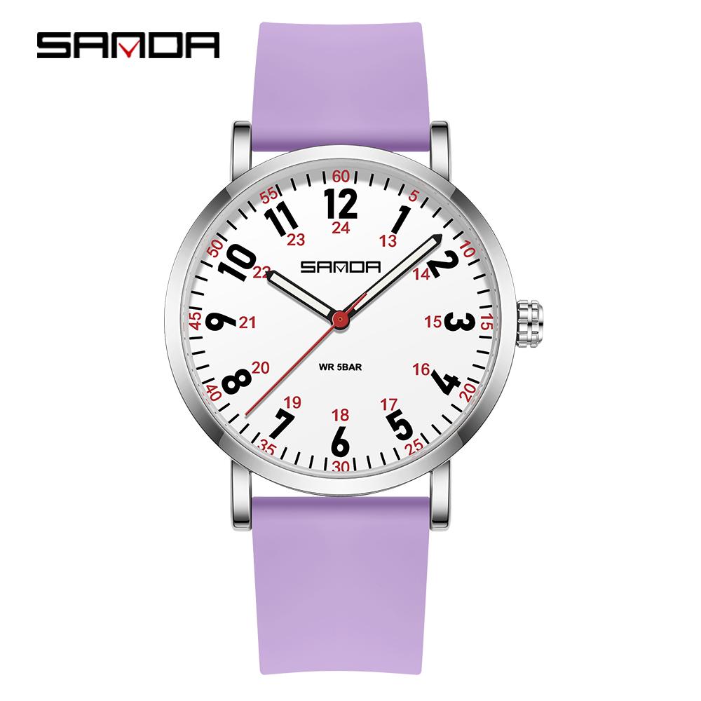 SANDA 3267 Women's Quartz Watch Fashionable Simple Casual Silicone Strap Nurse Wristwatch for Ladies Gift
