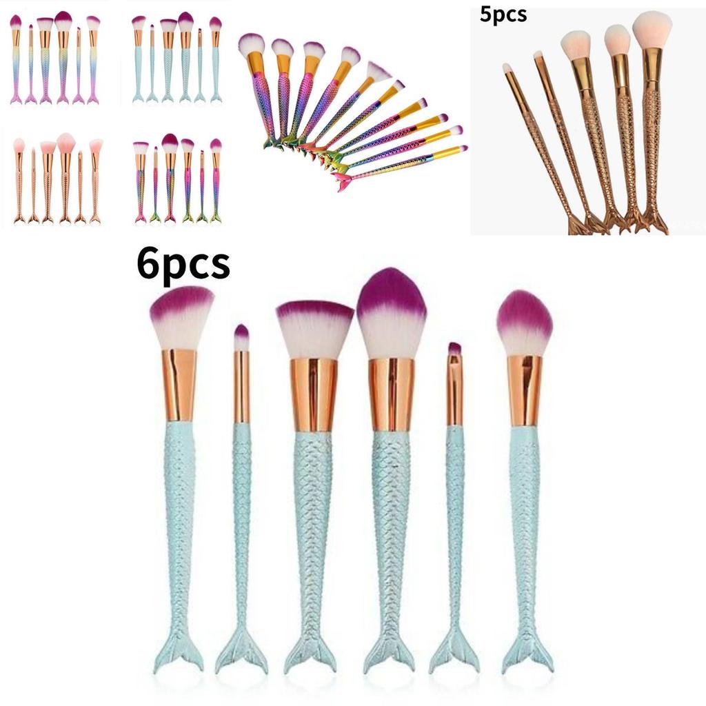 Красивый набор кистей для макияжа «Русалка» с нейлоновым ворсом для безупречного нанесения и стильного дизайна