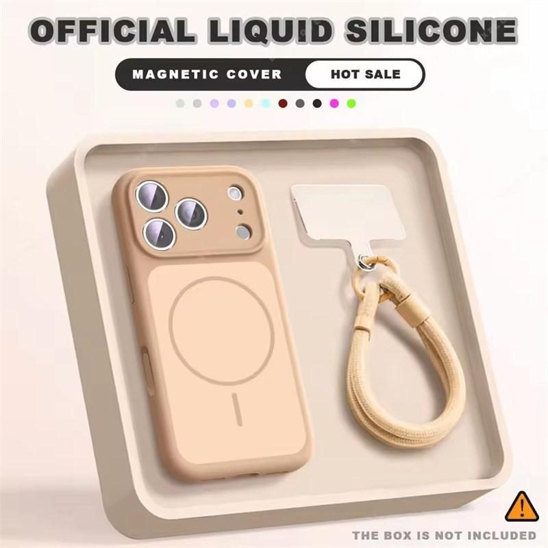Магнитный чехол для телефона с ремешком на запястье для iPhone 17 Air 14 15 16 13 Pro Max Magsafe Жидкий ремешок Защитная крышка