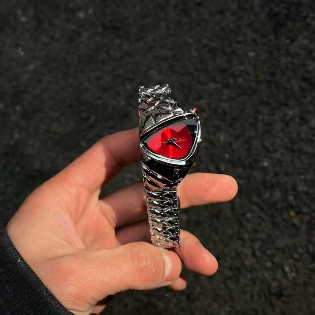 Men Unique Triangle Dial Quartz Watch Wristwatch Fashion Irregular Shape Metal Strap Luxury Casual Watch Gift For Male Friends