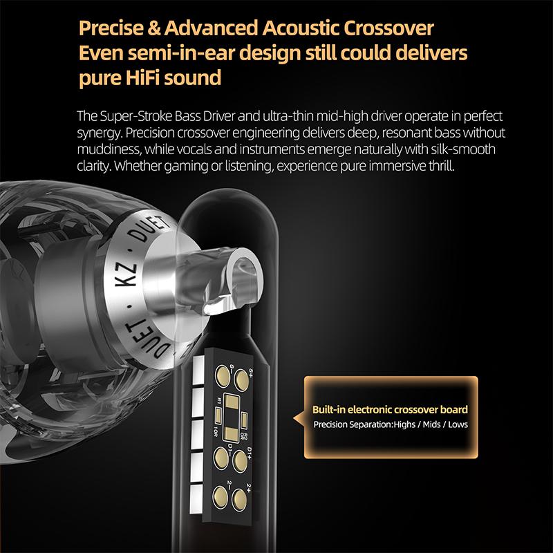 KZ Duet Quad Core Dual Dynamic Drivers Earphones In Ear Wired Earbuds for Music Gaming HiFi Sound Quality Stereo Headset
