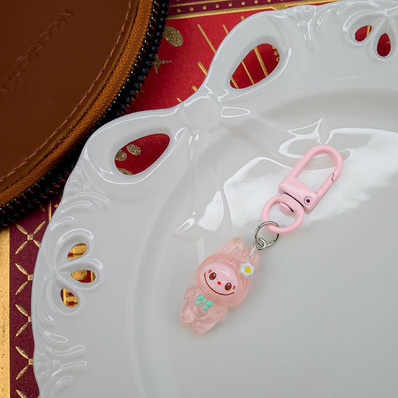 5Pcs Cartoon Kawaii Flower Labubu Keychain Pendant  Funny Car Keyring Exquisite Cute Backpack Decoration Accessories Gift