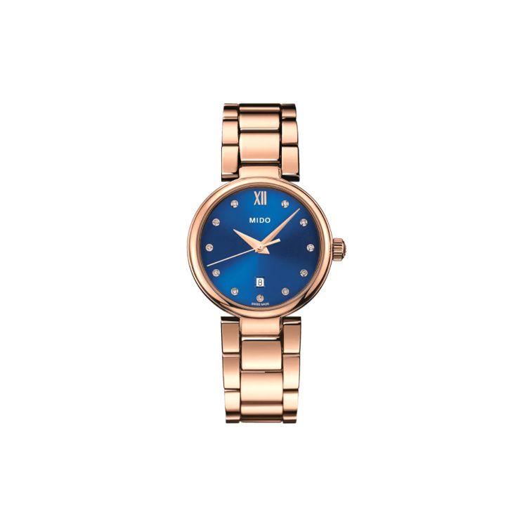 Mido Belluna Series Quartz Movement Swiss Blue Dial Steel Rose Gold Diamond Simple Retro Calendar Watch Women watches M022.210.33.046.00
