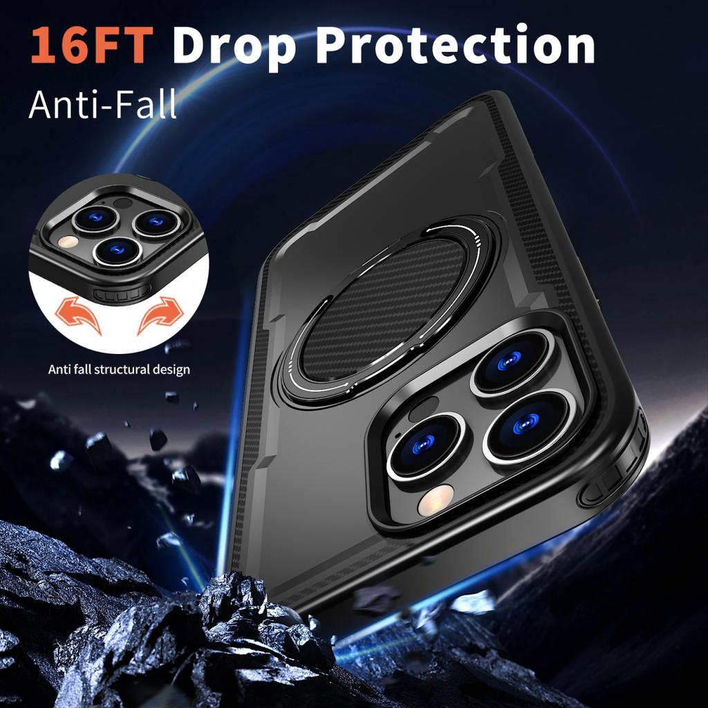 Противоударный чехол для телефона с вращающимся на 360° кронштейном для iPhone 16 E 15 14 Plus 13 12 Pro Max 11 XR с магнитной крышкой для беспроводной зарядки Magsafe