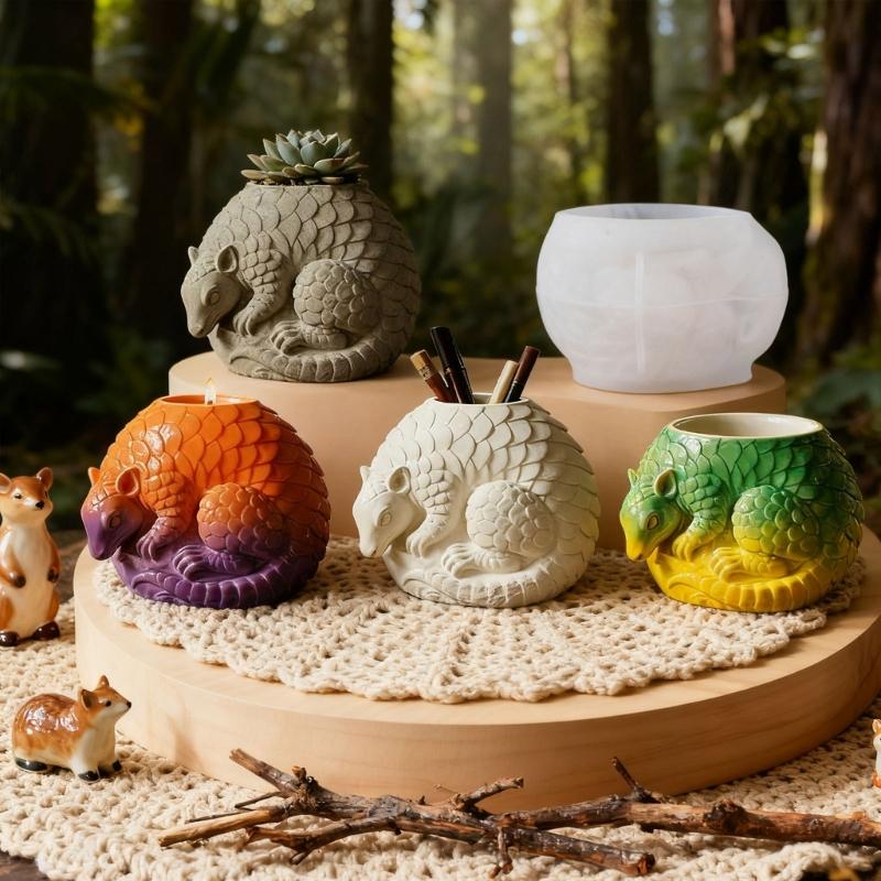 Гибкая силиконовая форма для кашпо Панголин для литья смолы, органайзер для ювелирных изделий и горшки для суккулентов, инструмент для рукоделия