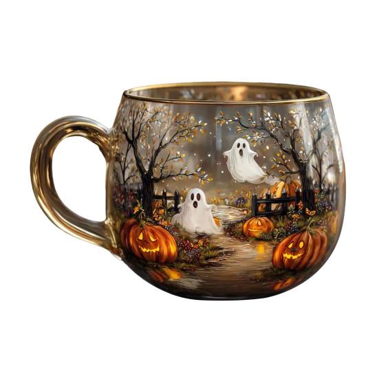 Halloween Mug Funny Tea Coffee Cup 400ml Hand-Painted Spooky Glass Cup for Hot Cold Drinks Christmas Party Gift Stocking Stuffer