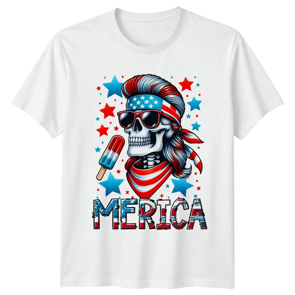 Funny America Patriotic Skeleton TShirt With Popsicle