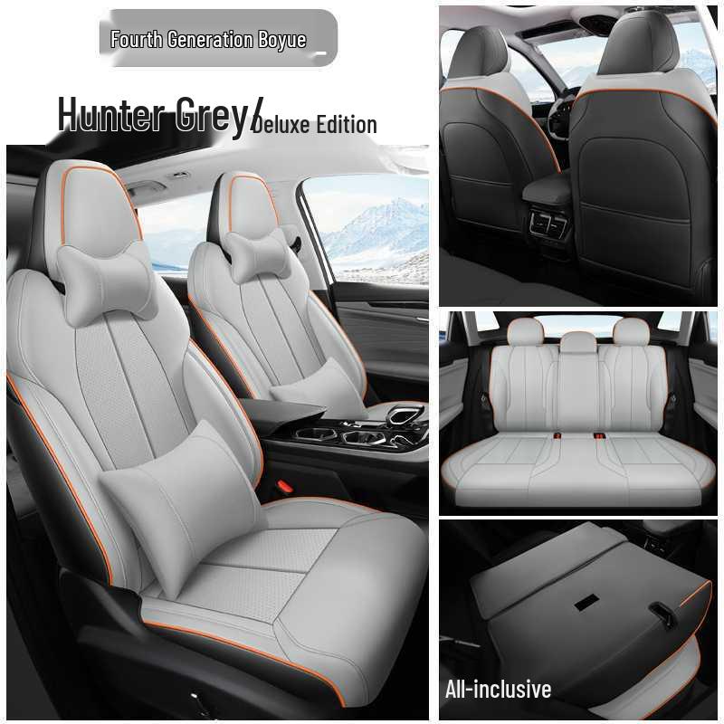 Дышащие перфорированные кожаные чехлы на сиденья для Geely Boyue L 2023-2025: Покрытие полного тона, Кушон для любого сезона
