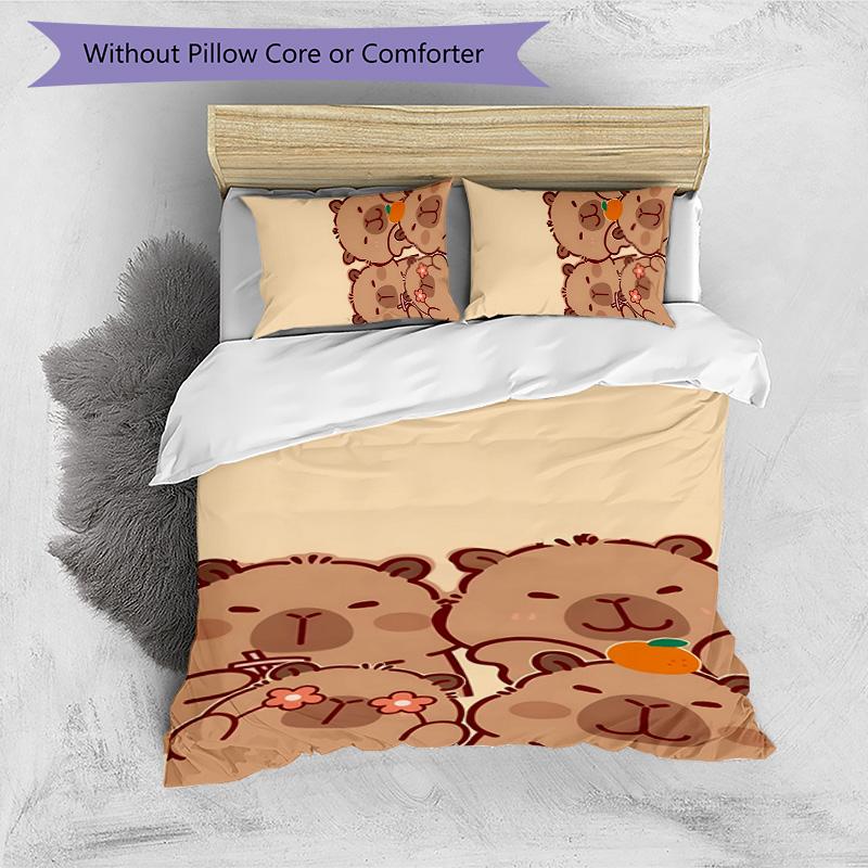 Kapibara 3pcs Bedding Set Duvet Cover Closure Includes 1 Duvet Cover & 2 Pillowcases for All Seasons Bedroom Home Dorm Decor
