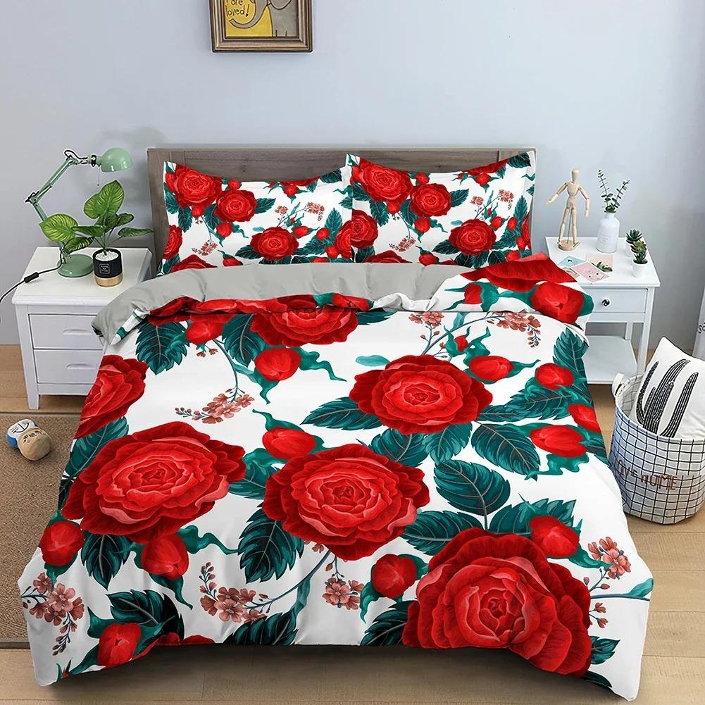 3D Rose Flower Duvet Cover Double 240x220 Bedding Set 2/3pcs Quilt Cover With Zipper Closure King Size Polyester Comforter Cover
