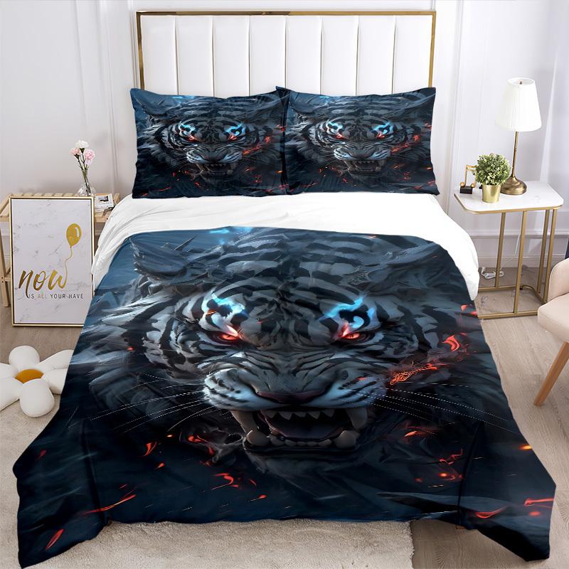 3pcs Tiger Head Print Duvet Cover Set - Includes 1 Duvet Cover and 2 Pillowcases, No Quilt Core, All-Season Home Decor yy251111026