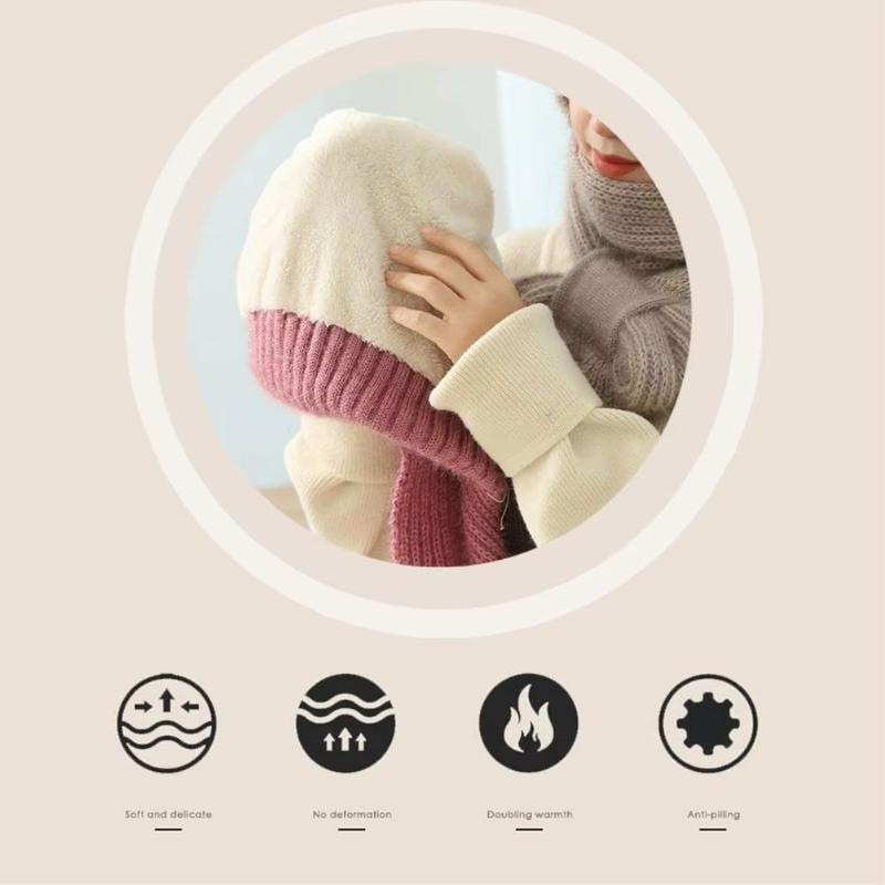 Winter Knitted Integrated Hat Scarf Set Cold Proof Ear Protection Scarf Warm Beanies Cycling Windproof Ladies Outdoor Caps