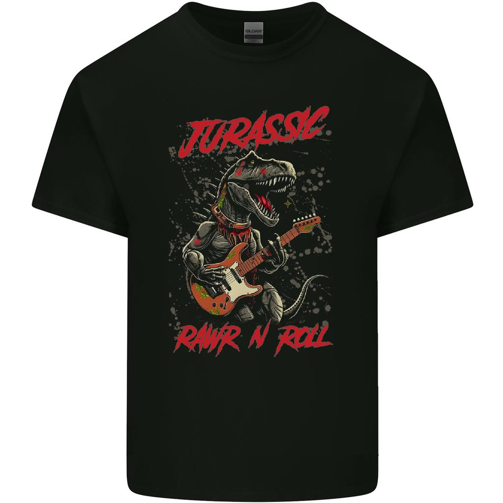 Jurassic Rawr n Roll T-Rex Dinosaur Guitar Rock Mens Light Cotton T-Shirt