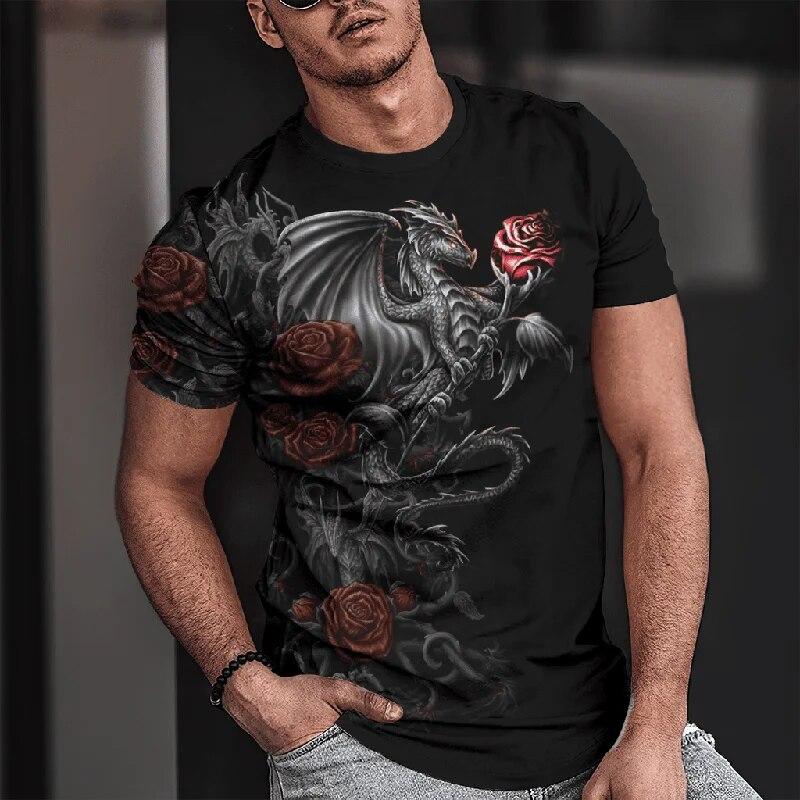 Мужская футболка для мужчин, одежда большого размера, футболка с китайским драконом и графическим 3D принтом, летние повседневные модные топы с короткими рукавами