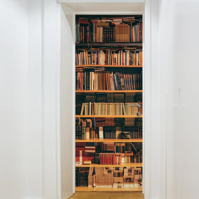 Деревянная книжная полка, дверные наклейки, винтовая лестница, библиотека, ретро литература, художественный декор для книжного магазина, ремонт, ПВХ обои, наклейка