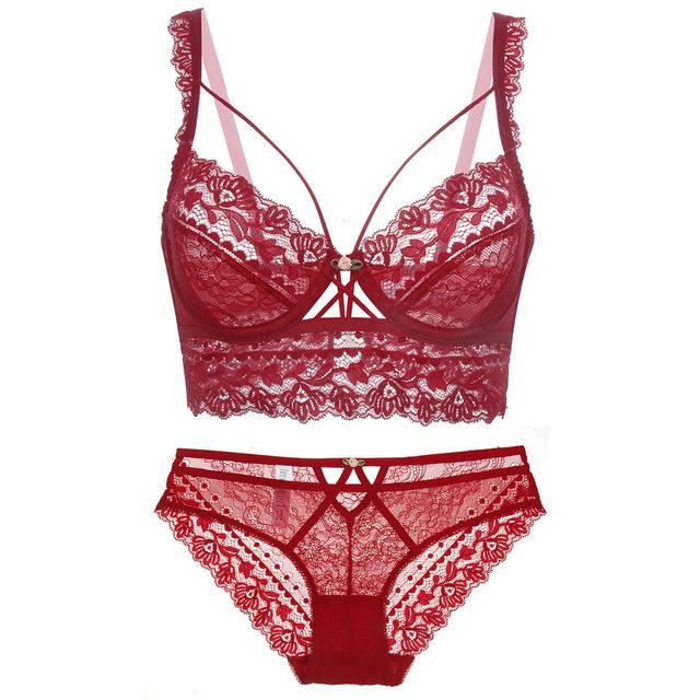 Hot Sale Sexy Ultra-thin Cup Bralette Lace High-end Embroidery Push Up Bra Set Classic Hollow Women Underwear Plus Size Lingerie