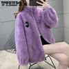 Вышитые женские толстые теплые пальто на молнии с воротником-стойкой, осенне-зимние женские куртки большого размера из плюшевой овечьей шерсти