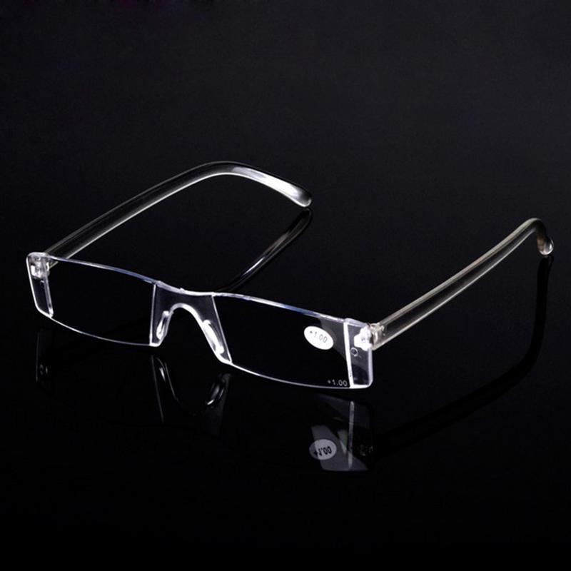 Transparent Presbyopia Reading Glasses Unisex Clear Plastic Fashion Rimless Eyeglasses Resin High Quality
