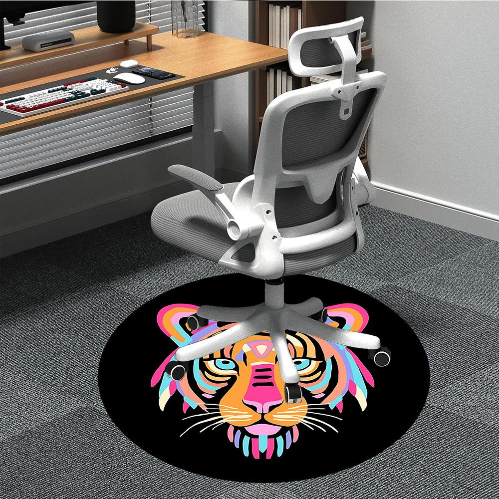 1pc Tiger Art Office Round Rug, Non-slip, Soft and Durable Office Rug for Interior Decoration, Perfect for Office, Beautiful Decoration yy260323028