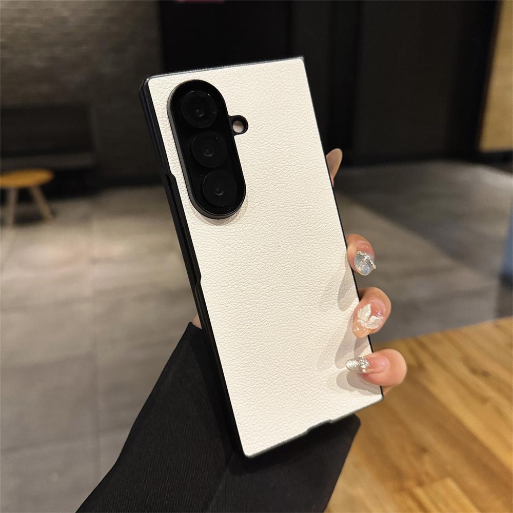 Solid Color Lichee Leather Bumper Anti-drop Phone Case for Samsung Galaxy Z Fold 8 7 6 5 4 Ultra Thin Camera Protection Cover