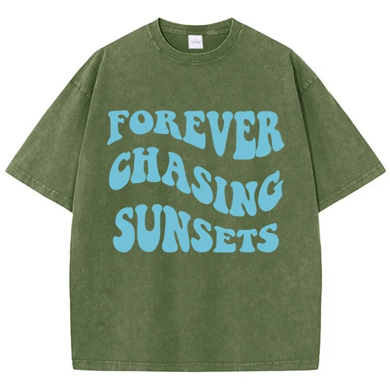 Футболки с принтом Forever Chasin Sunset Homme Chic с круглым вырезом, дизайн одежды S-Xxxl, повседневная футболка для пожилых людей с коротким рукавом