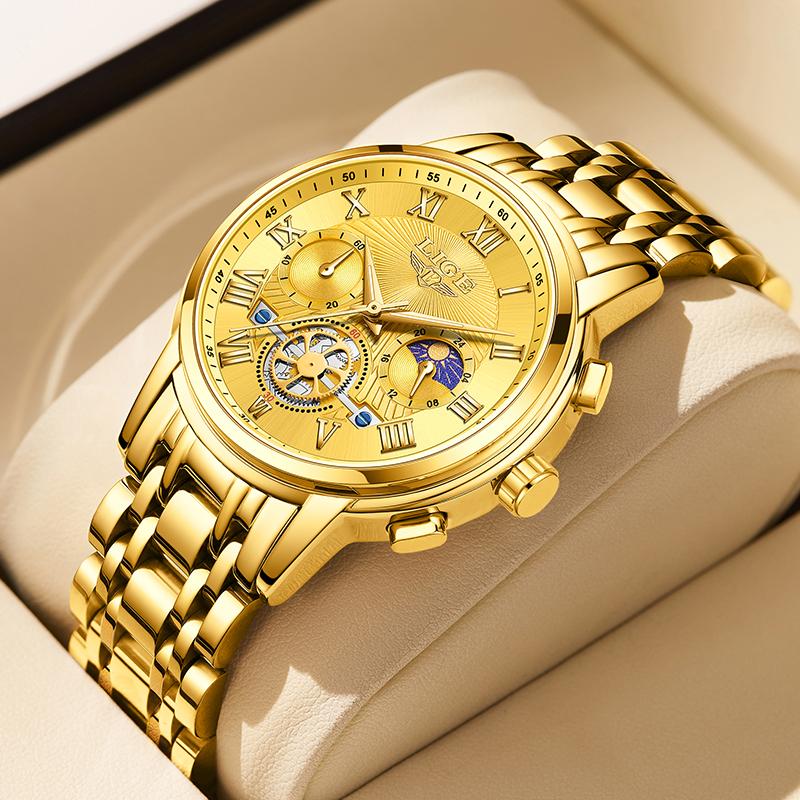 LIGE Лучший бренд, оригинальные мужские кварцевые часы, модные водонепроницаемые мужские часы для отдыха, все стальные ночные светящиеся часы