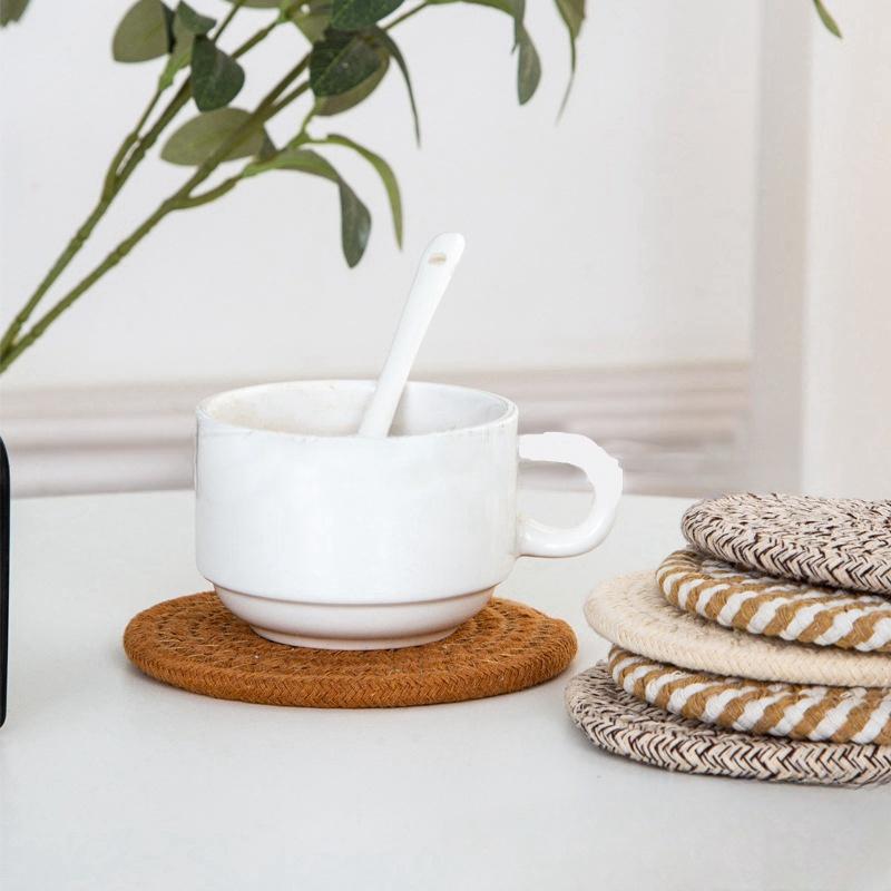 8 шт. подставок ручной работы из хлопка, впитывающих и термостойких, однотонных, в скандинавском стиле, для украшения дома