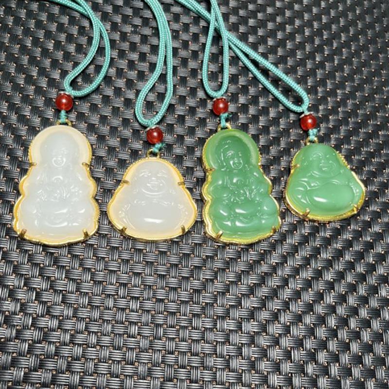Зеленый Белый Будда Ожерелье Для Женщин Изысканный Китайский Стиль Майтрейя Будда Ожерелье Подвеска Женский Амулет Индуизм Подарки