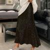 Women Maxi Skirt Elastic High Waist Long Skirt with Liner Shiny Sequins Draped Breathable Skirt Street Wear