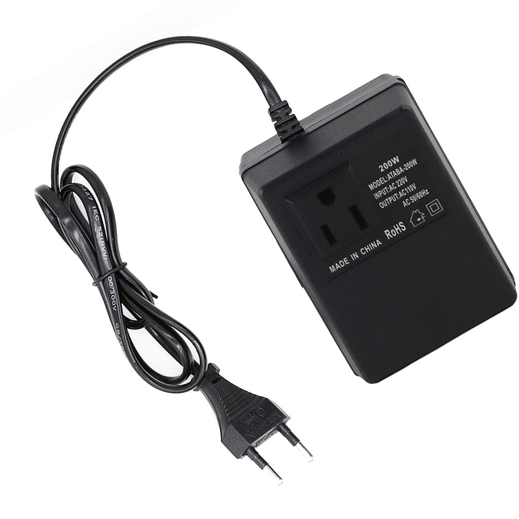 AC 220V To 110V Converter 200W Voltage Converter Portable Travel Power Adapter Black