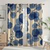 2Pc Blue Leaf Pattern Printed Curtains, Polyester Fabric, Machine Washable, Suitable For Bedroom Living Room Decoration