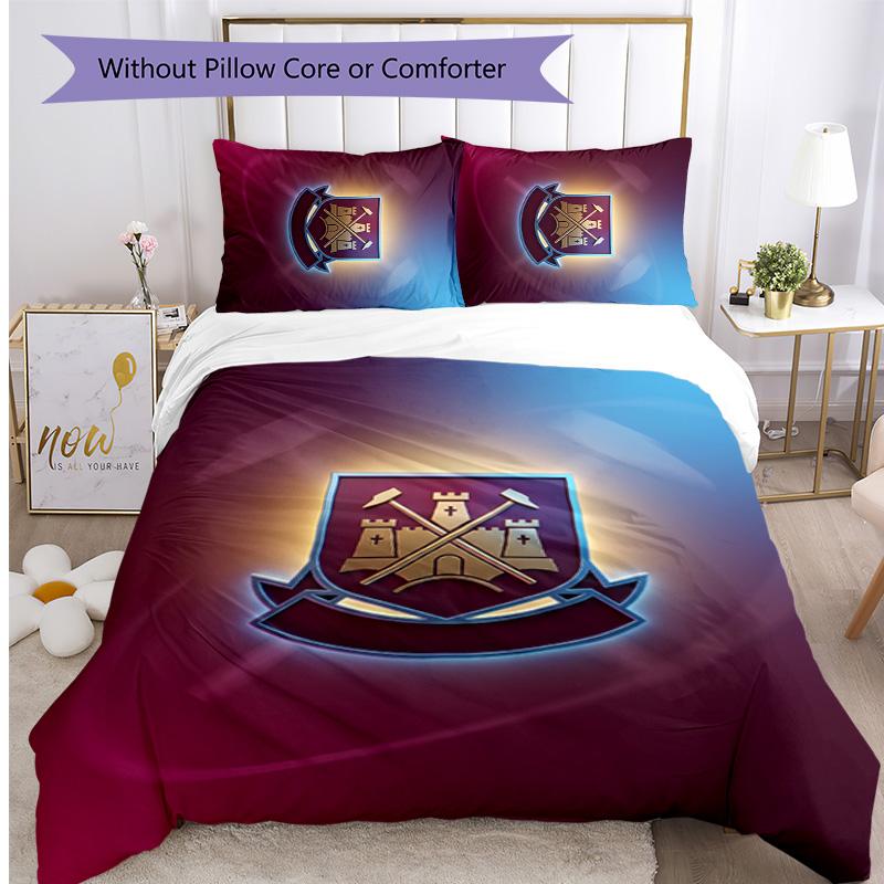 West Ham United Football Printed 3 Pieces Bedding Set, Comfortable Skin Friendly Bedroom Duvet Cover Set
