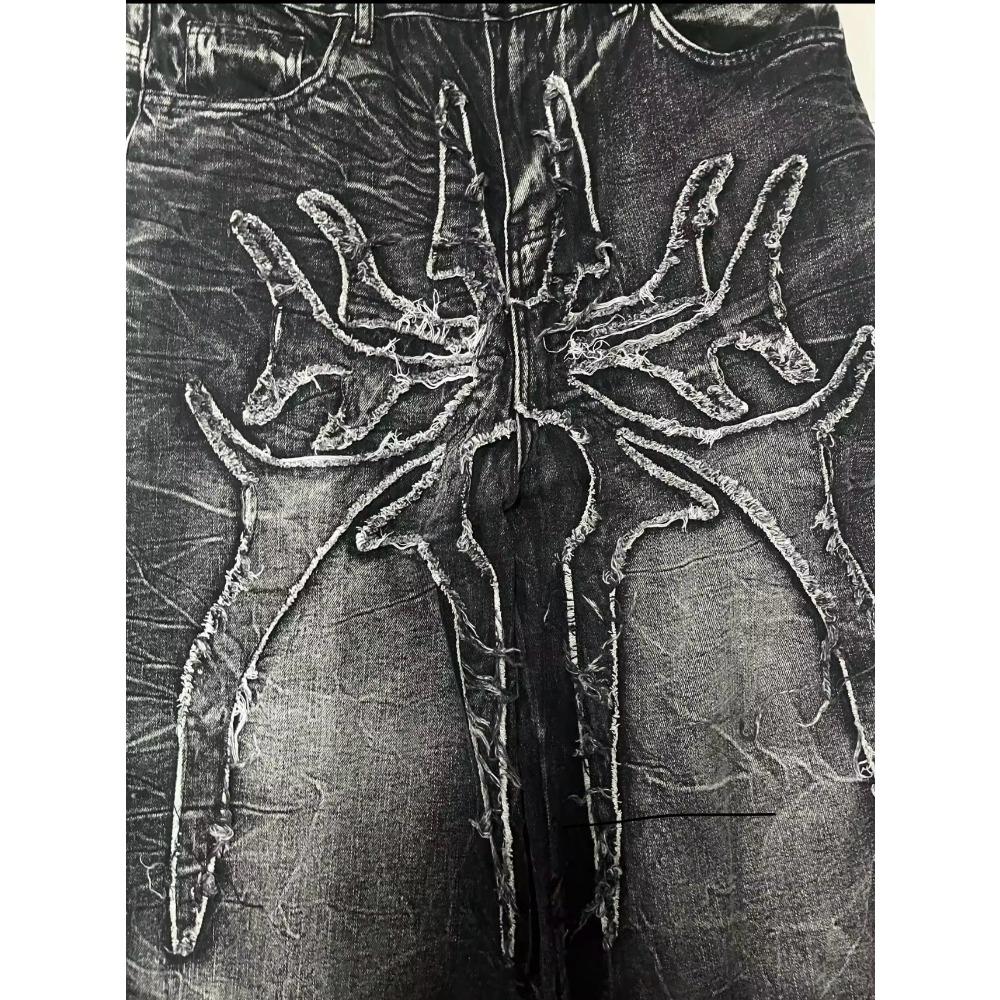 Джинсы Y2K Phantom с вышитой нашивкой в виде паука на улице, хип-хоп, готические, ретро, свободные, мешковатые, унисекс, для уборки