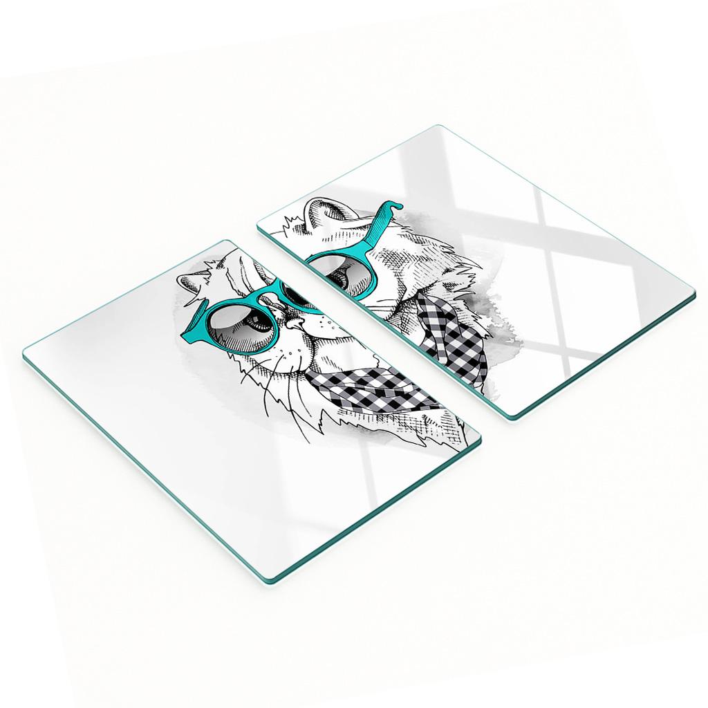 Decorative Glass Chopping and Serving Boards Cat with Glasses 2x40x52 cm