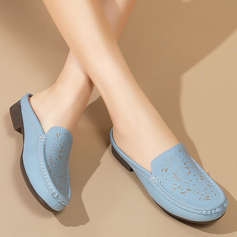Women's Backless Sandals Summer Slip-on Flats Mule Shoes Closed Toe Slippers Lady Comfort Casual Travel Mule