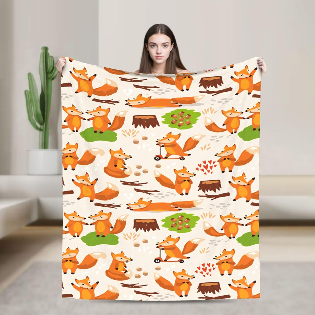 Cozy Blanket Plane Travel Cute Fox Throw Blanket Casual Bedspread For Chair Sofa Bed