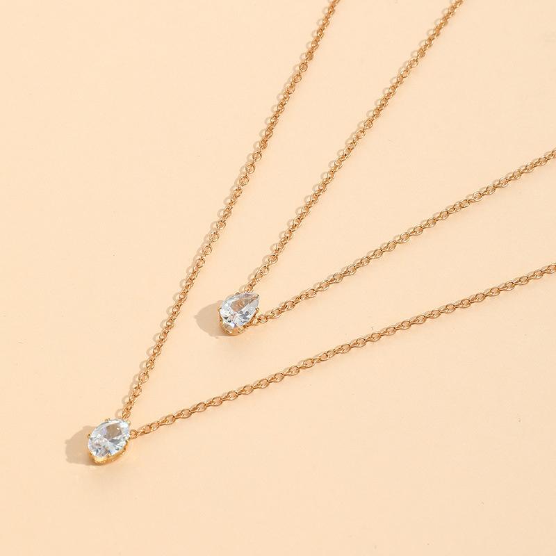 Elegant Waterdrop Rhinestone Pendant Necklaces for Women Ladies Luxury Double-Layer Stacking Fine Chain Necklaces Jewelry Gifts