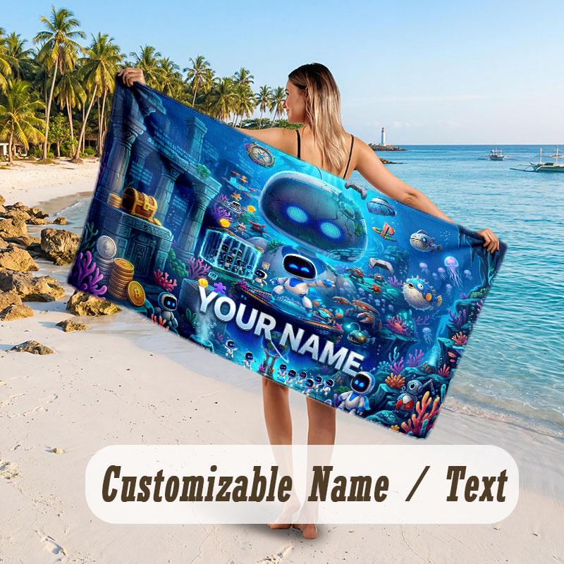 Personalized Beach Towel,Astro Bot Custom Printed Name Text, Super Absorbent Towel For Beach Vacation