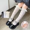 1 Pair Sweet Calf Sock for Kids Girl Princess Lolita Bow Ruffle Knee High Sock for Toddler Summer Thin Fishnet Breathable Sock
