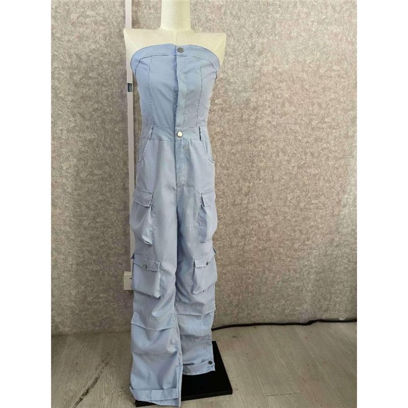 High Street сексуальные комбинезоны с открытыми плечами женские без бретелек пуговицы Y2k брюки-карго женские корейские карманы дизайн повседневный комбинезон